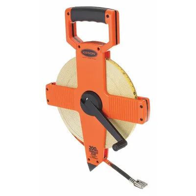 KESON Long Tape Measure: Manual, OTR-18M-200, Metric/SAE, 200 ft / 60 m, 2 mm - Open-Reel Long Tape Measures
