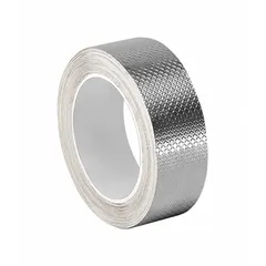 Ultra-conductive embossed foil electrical tape with silver acrylic adhesive. 1 inch width, 6 yard length, 5 mil thickness, rated for 600 volts. Used for electrical grounding, EMI/RFI shielding, and low-resistance connections in electronics and industrial equipment.