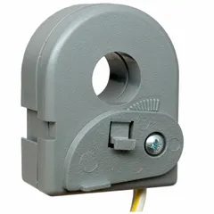 Surface-mounted relay for monitoring undercurrent conditions in industrial circuits. Fixed trip point of 0.25 A with switch adjustment. Rated 0.4 A at 30V AC/DC, wire leads connection. Suitable for motor protection, pump monitoring, and conveyor systems to detect load loss or belt breakage.