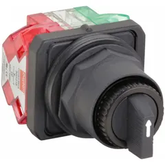 Non-illuminated 30 mm panel-mount selector switch with a plastic long-handled knob and non-metallic bezel. Three maintained positions (Off/On/On) with D cam and 1NO/1NC contacts rated 10 A @ 600 V AC and 0.1 A @ 600 V DC. Suitable for manual control in industrial machinery and control panels requiring multiple operating states.