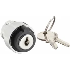 This 22 mm panel-mounted key switch from Dayton features a 3-position momentary/maintained/momentary action with key removal in the center position. Designed for industrial control panels, it is used for key-operated access control, machine lockout, or mode selection where the key is removable only in the center position. Contacts are not included.
