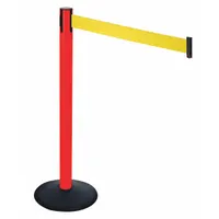 RETRACTA-BELT Barrier Post with Belt: Yellow, No Pattern, No Legend, 10 ft Belt Lg, Red (MPN 331PRD-YW)