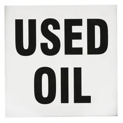 White label with 'Used Oil' message, measuring 6 inches by 6 inches. Supplied in packs of 25. Used for identifying containers holding used oil in compliance with DOT handling requirements.