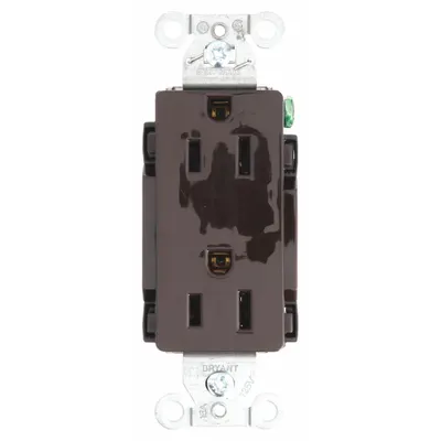 BRYANT Receptacle: Decorator Duplex, 5-15, Brown, 125V AC, 15 A, 2 Pole / 3 Wire (MPN DRS15) - General Purpose Receptacles