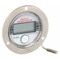 General purpose panel mount digital thermometer with a temperature range of -40°F to 120°F. Accuracy is ±4°F overall, with a tighter ±2°F from -4°F to 77°F. Suitable for basic temperature monitoring in HVAC, process control, and equipment applications