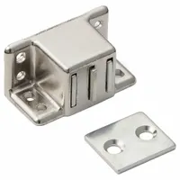 Magnetic push-to-close catch with pull opening action. Constructed of steel. Measures 7/8 in height and 1 9/16 in width. Used to hold cabinet doors, access panels, and enclosures securely closed