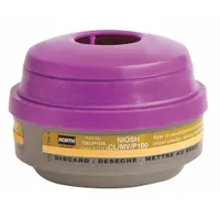 Threaded combination cartridge/filter in Magenta/Olive color. Provides protection against chlorine gas, mercury vapor, and P100 particulates. Compatible with NORTH 5400, 5500, 7600, 7700, RU6500, and RU8500 series reusable respirators. Supplied as 1 pair