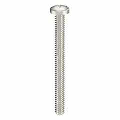 Pan head machine screw with #4-40 thread, 1 1/4 in length, made from 316 stainless steel with a plain finish. Phillips drive with #1 drive size. Supplied in a 50-pack. Used in general fastening applications where corrosion resistance is required.