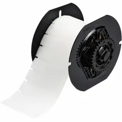 White matte-finish precut label roll for cryogenic thermal transfer printing. Label height 19/32 in, width 2 5/8 in, roll length 19/32 in. Compatible with i3300 printer series. Used for labeling equipment, piping, and components in cold environments such as LNG plants and cold storage.