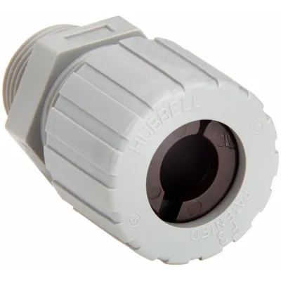 HUBBELL WIRING DEVICE-KELLEMS Liquid Tight Cord Connector: Nylon, 3/4 in MNPT, 0.50 in to 0.63 in, Gray - Straight Plastic Cable Grips