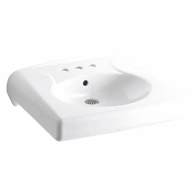 KOHLER Bathroom Sink: Brenham, White, Vitreous China, 22 in Overall Lg - One-Station Wall-Mounted Bathroom Sinks without Faucets