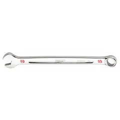 Chrome vanadium steel construction with a chrome finish. SAE 12-point combination wrench with 3/8 in head size and 6 1/8 in overall length. Used for tightening or loosening fasteners in industrial maintenance, assembly, and repair tasks.