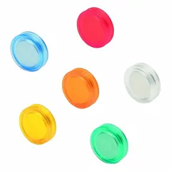 Disc magnet with blue plastic coating, 25 mm outside diameter, 6 mm thickness, neodymium material, encased, maximum pull force 0.9 lbf. Used for holding, positioning, and light-duty fixturing in industrial jigs, signage, and assembly applications.