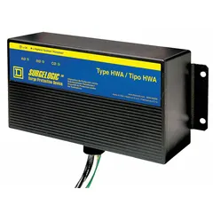 Three-phase surge protective device for external mounting via chase nipple. Rated 120/240V AC High Leg Delta with max. continuing operating voltage of 150/270 V AC. Provides 50kA max. surge current per mode and 700V N-G voltage protection rating. Includes dry contacts for remote monitoring. Plastic enclosure rated Type 4X.