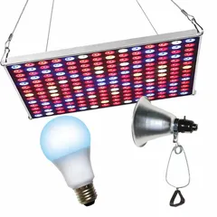 This panel and clamp-on fixture kit from MIRACLE LED operates on 120V AC and includes a blue spectrum LED bulb and a clamp-on lamp. Designed for seed starting, the blue light promotes compact seedling growth. The clamp-on lamp allows flexible positioning up to 2 ft above plants, suitable for indoor germination and early plant development.