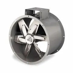 This belt-drive fan is designed for moving large volumes of clean air in industrial ventilation, exhaust, and process cooling applications. It features a 42-inch blade, a maximum noise level of 82 sones at 5 feet, and Type B spark-resistant construction. The fan is intended for horizontal mounting and does not include a drive package.