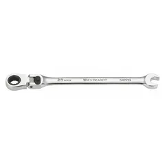 This metric 12-point ratcheting combination wrench has a 20 mm head size and an 11-inch overall length. It is made of alloy steel with a chrome finish. The wrench is used for tightening or loosening fasteners in industrial maintenance, assembly, and repair applications.