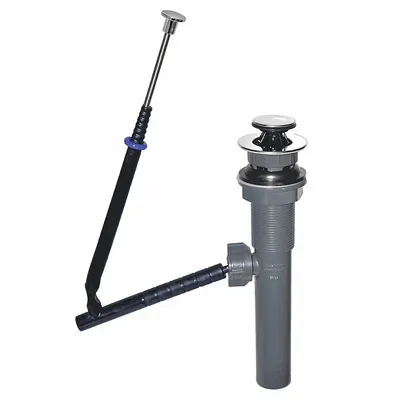 DANCO Sink Drain: Plastic, Chrome, 8 1/2 in Overall Ht, 2 1/8 in Overall Dia - Sink Drains with Lever-Activated Stopper