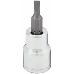 This slotted bit socket features a 5/32 in tip size and 1 3/4 in overall length. Designed for driving slotted screws in assembly, maintenance, and repair tasks. SAE type.