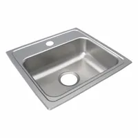 This single-bowl sink is designed for drop-in installation on countertops in kitchens and bars. It features a 5-inch deep bowl for washing and food preparation. Overall width is 18 inches, overall length is 19 inches. Color is Silver/Gray