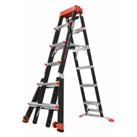 Fiberglass staircase multifunction ladder with four configurations. Rated for 375 lb load capacity. Weighs 41 lb. Suitable for industrial maintenance, electrical work, and facility access where a versatile ladder is required