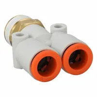 SMC Push-Fit Wye Fitting: 3/8 in OD x 3/8 in OD x 3/8 in Pipe x 3/8 in Pipe Size, 50 mm Overall Lg (MPN KQ2U11-03AS)