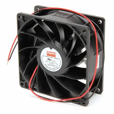 Dayton Axial Fan: 92 cfm Airflow @ 0.000 in SP, 3 5/8 in Ht, 1 1/2 in Dp, Lead Wires - Standard Square Axial Fans