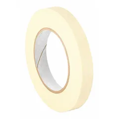 This general-purpose masking tape features a crepe paper backing with a rubber adhesive, designed for indoor paint applications. It provides clean paint lines and temporary surface protection during painting, masking, and light-duty bundling tasks. The tape is 3/4 in wide, 120 yd long, and 4.4 mil thick.