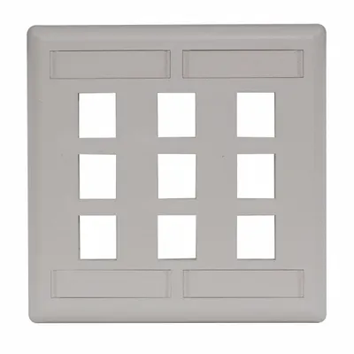 HUBBELL PREMISE WIRING Wall Plate: Office White, 2 Gang, 9 Port, Flat Module, Plastic - Keystone Wall Plates