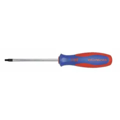 This Torx screwdriver features a T25 tip and an overall length of 8 inches. It is suited for driving and removing T25 Torx fasteners in assembly, maintenance, and repair tasks. The long shaft provides reach in confined spaces, and the handle is designed for a comfortable grip.