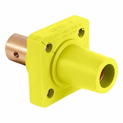 LEVITON Single Pole Receptacle: Yellow, Straight Taper Nose Mating - Receptacles with Bus Bar Terminations