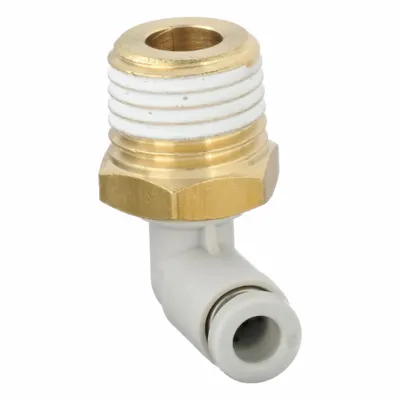 SMC Push-Fit Elbow Fitting: 4 mm OD x 1/4 in Pipe Size, Push-to-Connect x BSPT - Polybutylene & Brass Tube Fittings