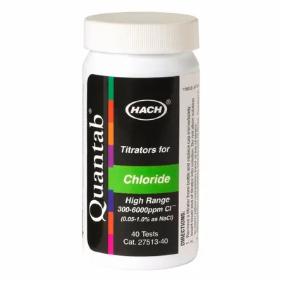 HACH Chemical Test Strips: Chloride, 300 to 6000 ppm Chloride, Test Strips, 40 Tests - Single-Parameter Test Strips