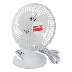 This clip-on fan from Dayton is designed for spot cooling in industrial workstations, equipment cabinets, or maintenance areas. It delivers 200 to 342 cfm of airflow at two speeds, powered by a 120V AC plug-in connection. The non-oscillating, stationary configuration provides targeted ventilation in tight spaces where oscillating fans are impractical.