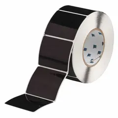 Polyester, black gloss precut label roll with 250 labels per roll. Compatible with i7100 printer series. Used for industrial identification and panel marking in electrical panels, control cabinets, and equipment.