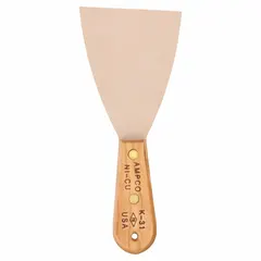 Standard scraper with a straight, bevel/offset blade made of nickel copper and a half-length wood handle. Designed for industrial scraping tasks such as removing coatings, adhesives, or debris from surfaces. The nickel copper construction resists corrosion and sparking, suitable for hazardous environments.