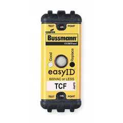 The BUSSMANN TCF25 is a 25 A, 600 V AC / 300 V DC Class CF time-delay cube fuse with visual indication. It provides overcurrent protection in industrial equipment such as motor circuits, transformers, and control panels where temporary inrush currents occur.