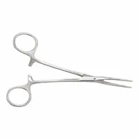 This Kelly hemostatic forceps features a straight tip and is made of stainless steel with a silver finish. It has an overall length of 5 1/8 inches and is used for clamping and holding tissue or blood vessels during medical procedures