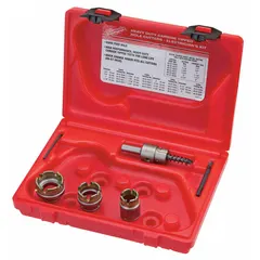This 5-piece hole cutter kit is made from high speed steel for cutting clean holes in sheet metal, aluminum, and thin steel. Each cutter has a maximum cutting depth of 1/8 inch and is not impact rated. Suitable for use in drill presses or handheld drills for metalworking applications.