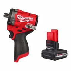 This cordless impact wrench features a brushless motor and delivers 400 ft-lb of fastening torque. It operates on 12 V DC voltage with a 1/2 in drive size. Suitable for fastening and loosening bolts and nuts in automotive repair, construction, and industrial maintenance tasks.