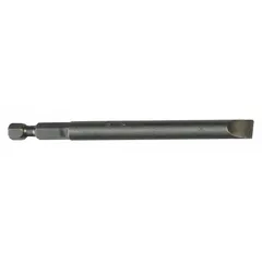Slotted-head impact bit with a hex shank, impact-rated for use with impact drivers. Imperial size 3F-4R, standard profile. Pack of 5 bits for driving slotted screws in assembly and repair tasks.