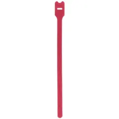 This plenum-rated hook-and-loop cable tie is constructed of nylon in maroon color. It measures 12 inches in length and 0.75 inches in width, accommodating a maximum bundle diameter of 3.20 inches. Suitable for bundling and managing cables in plenum spaces such as above drop ceilings or in air-handling ducts. Sold in a pack of 10.
