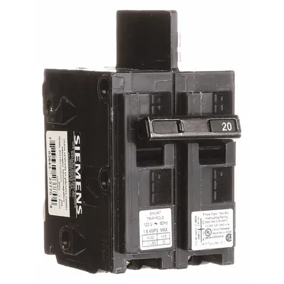 SIEMENS BQ1B02000S01 Miniature Circuit Breaker, 20A, 120V AC, 1-Pole, Shunt Trip - BQ & BQH Series, Bolt-On Siemens Miniature Circuit Breakers