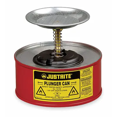 JUSTRITE Plunger Can: 1/4 gal Capacity, Powder Coated Steel - Plunger Cans