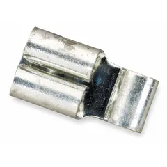 Non-insulated flag disconnect for 16 AWG to 14 AWG wire with a 0.25 in x 0.032 in tab. The flag shape enables side-entry mating in confined spaces. Suitable for applications where insulation is not required.