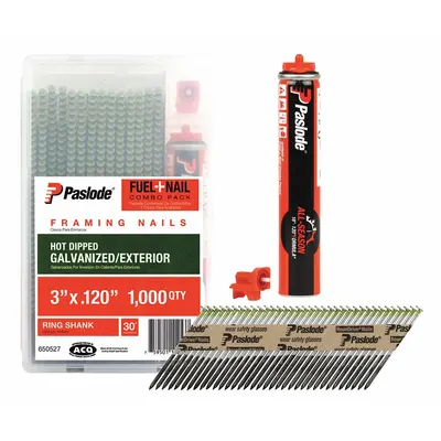 PASLODE Framing Nails,3" L,Galvanized,PK1000: Framing Nails, Offset Round, Ring - Collated Framing Nails