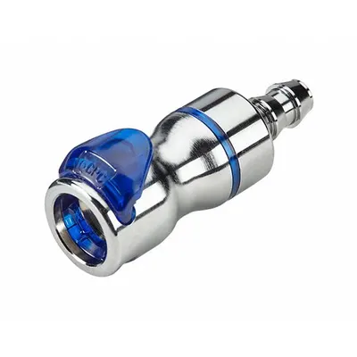 CPC Quick Connection Coupling: Straight, 3/8 in ID Size, Cool Blue, Barbed/Quick Disconnect - Chrome-Plated Brass Quick-Disconnect Tube Fittings