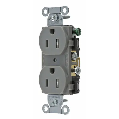 BRYANT Receptacle: Duplex, 5-15, Gray, 125V AC, 15 A, 2 Pole / 3 Wire (MPN CBRS15GRYWRTR) - General Purpose Receptacles