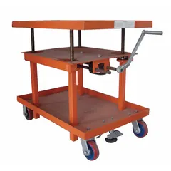 Manual post-lift table with steel platform measuring 48 in L x 30 in W and overall height of 42 in. Designed for precise positioning in material handling tasks such as assembly, maintenance, and warehouse operations.