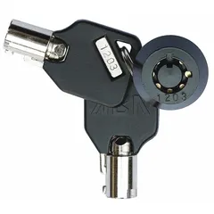 Replacement key for cabinet and cart locks. Compatible with Part Number 34F777. Used to replace lost or damaged keys in industrial storage, tool cabinets, and service carts.